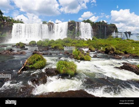 Iguaçu Waterfalls in the Iguazu National Park in Brazil. Water flow ...