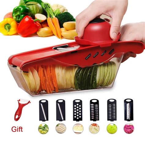 Mandoline Slicer Adjustable Vegetable Slicer with 6 Blades Peeler Food Veggie Julienne Grater ...