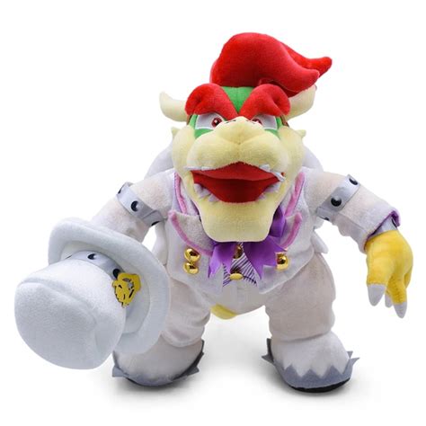 36CM Big Standing Bowser Soft Plush Toys Anime Super Mario Wear a White ...