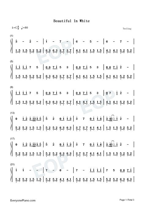 Beautiful in White-Westlife Numbered Musical Notation Preview