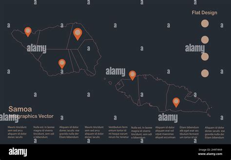 Infographics Samoa map outline, flat design, color blue orange vector ...