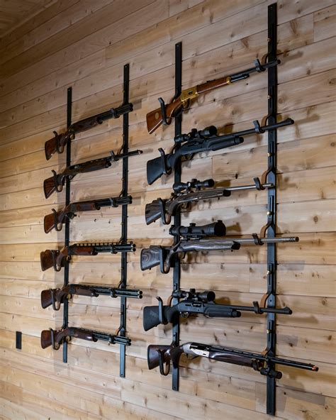 Rifle Gun Display Rack Wall hanging Collectible Shotgun Storage 4 space Holder with KEY ...