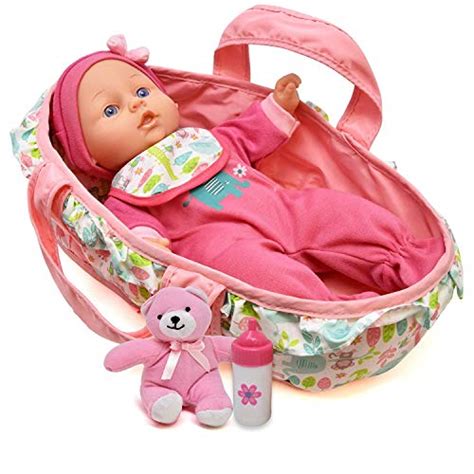 Baby Doll Feeding Set, 12 Inch Soft Body Baby Doll with Carrier Bassinet Bed and Pillow ...