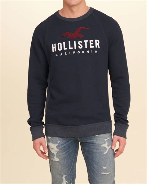 Lyst - Hollister Logo Graphic Crew Sweatshirt in Blue for Men