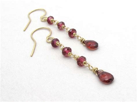 Genuine Garnet Long Dangle Earrings, January Birthstone Linear Earrings ...