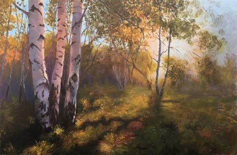 Morning in a forest, original landscape painting, realism artwork Painting by Leonid Khomich ...