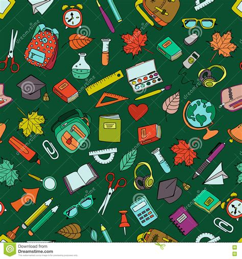 Vector Seamless Pattern with Color Doodle School Tools. Stock Vector - Illustration of textile ...