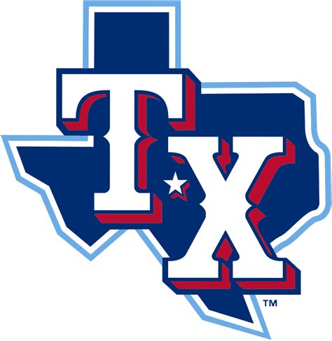 the texas rangers logo is shown in red, white and blue