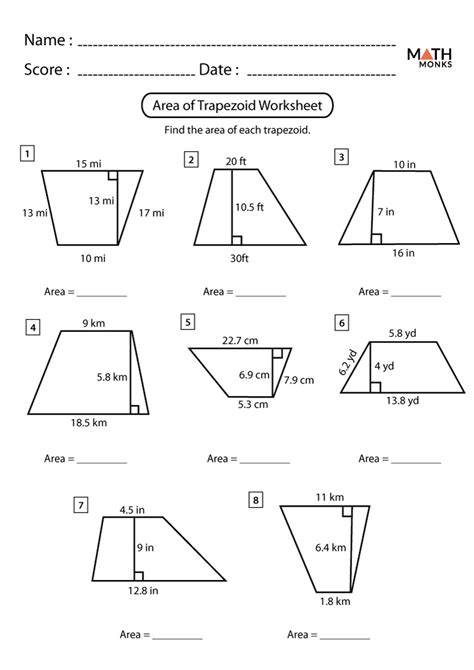 Area Of A Trapezoid Worksheet Common Core | Common Core Worksheets