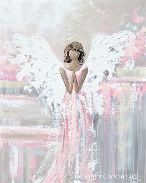 Angel Painting Canvas Print Guardian Angel Pink Beige Decor Wall Art ...