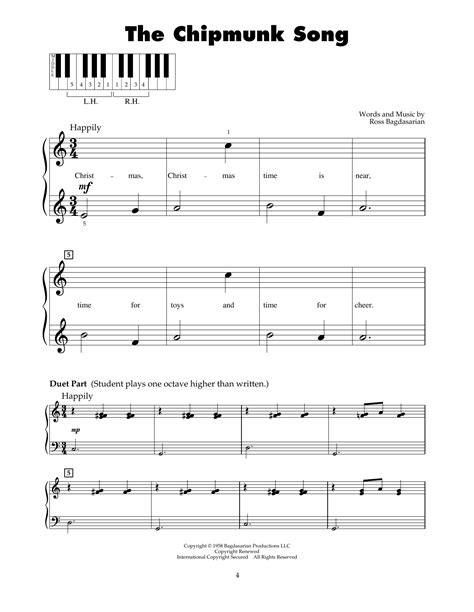 The Chipmunk Song by Alvin And The Chipmunks Sheet Music for 5-Finger Piano at Sheet Music Direct