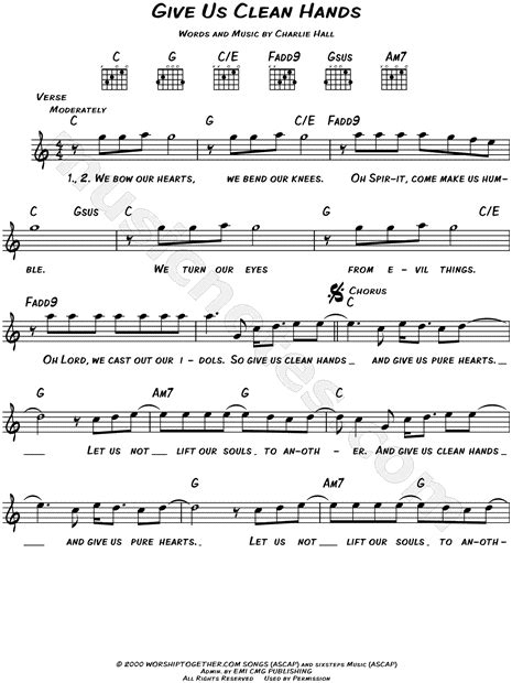 Chris Tomlin "Give Us Clean Hands" Sheet Music (Leadsheet) in C Major (transposable) - Download ...