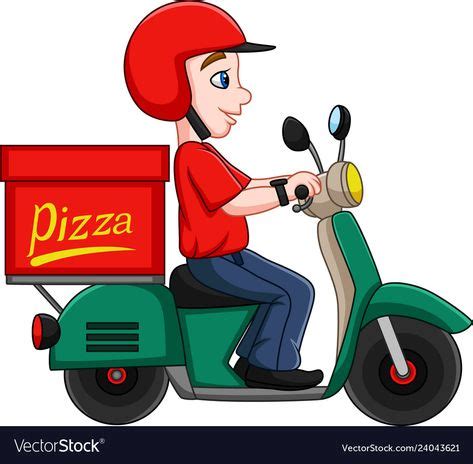 Cartoon pizza delivery man riding a scooter vector image on | Dia de pizza, Gleice, Asas