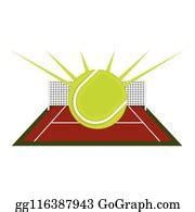 1 Front View Of A Tennis Court With A Ball Vector Clip Art | Royalty ...
