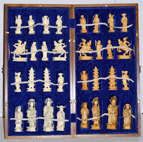 Vintage 1962 Ivory Carved Chess Set From Hong Kong