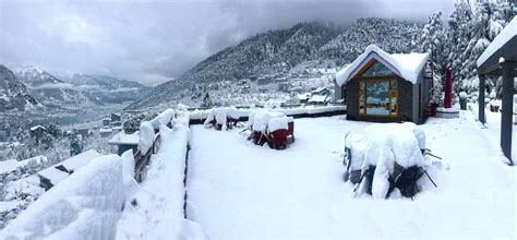 Manali valley view in snow Snow fall in manali The best view from best hotel in manali The ...