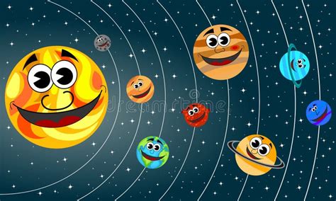 Solar System Cartoon Planets Smiling Orbit Stock Vector - Illustration ...