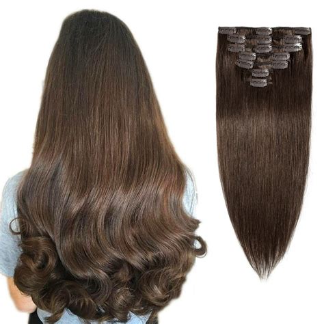 S-noilite 100% Remy Human Hair Clip in Human Hair Extensions Silky Straight Soft - Walmart.com ...