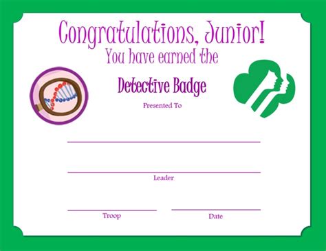 Junior Detective Badge Certificate | Girl scouts, Junior girl scouts ...