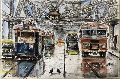 Tram On Howrah Bridge Painting by Avanish Trivedi | Saatchi Art