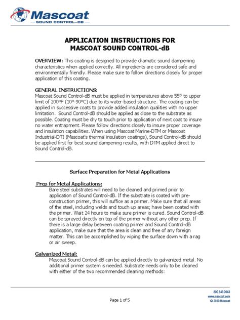 Mascoat Sound Control DB Application Instructions | PDF | Paint ...