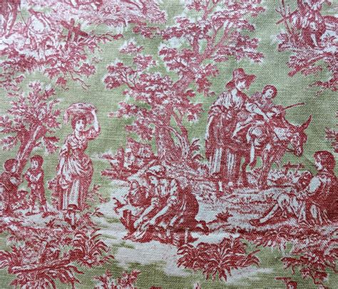 Waverly Rustic Life Toile Fabric Pink and Green 1 yard