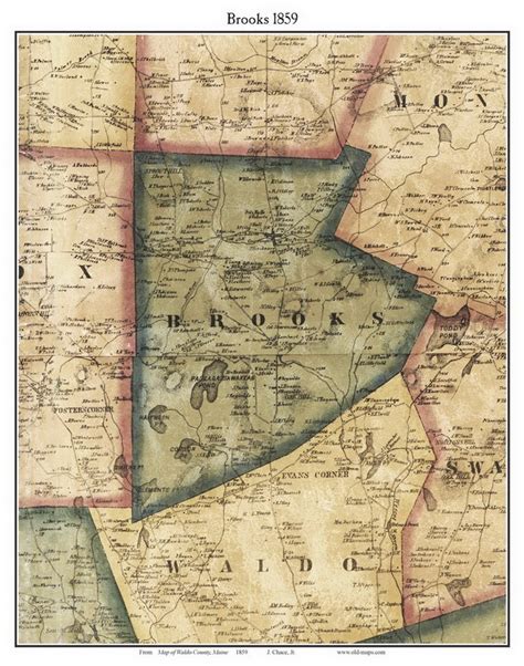 Brooks 1859 Old Town Map With Homeowner Names Maine Passagassawakeag ...