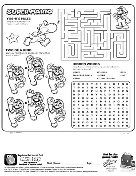 Printable Super Mario Worksheets