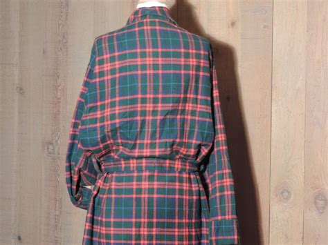 Vintage L. L. Bean Flannel Robe Tartan Red Blue and Green Cotton Made ...