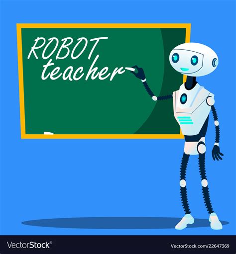 Robot teacher writes on blackboard Royalty Free Vector Image