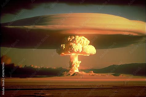 Nuclear bomb explosion mushroom cloud vintage photo. Atomic war concept ...