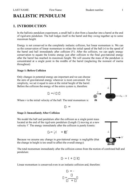 Lab Experiment 6 Reports and Answers - BALLISTIC PENDULUM 1. INTRODUCTION In the ballistic ...