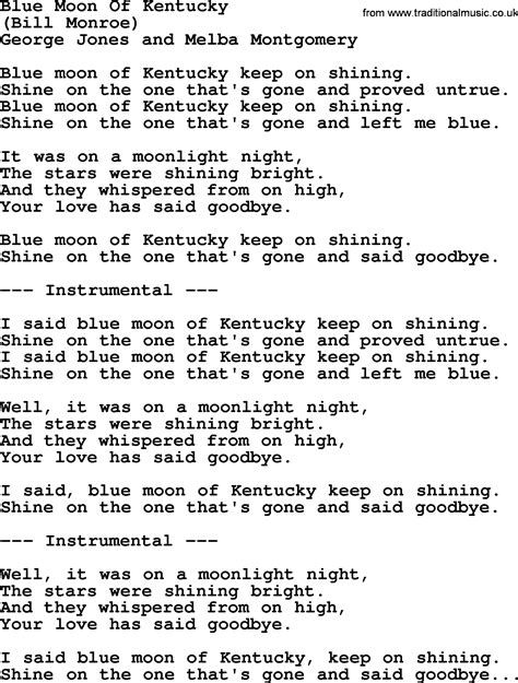 Blue Moon Of Kentucky by George Jones - Counrty song lyrics