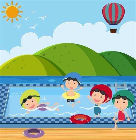 Many children in the swimming pool 614248 Vector Art at Vecteezy