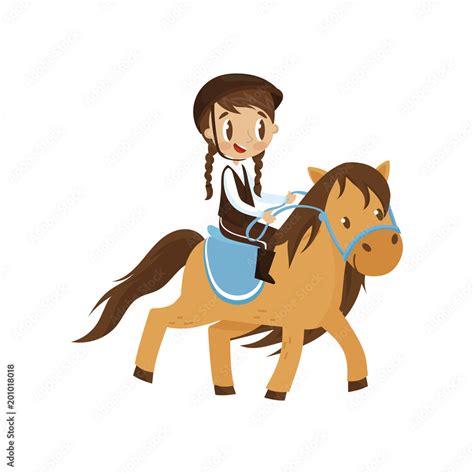 Cute litlle girl riding a horse, equestrian sport concept cartoon ...