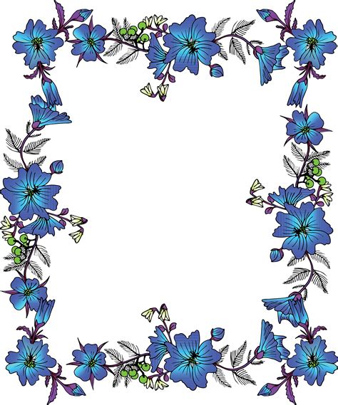 Blue Watercolor Flower Border Transparent