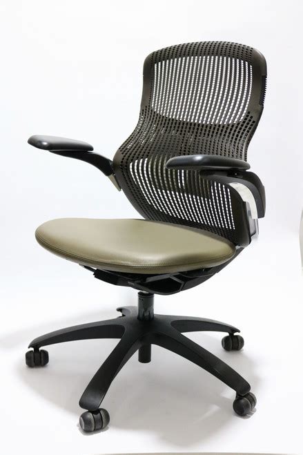 Knoll Generation Chair, Brown Leather Seat, All Features, Adjustable Arms, Lumbar Support