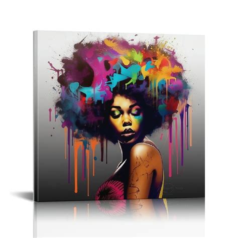 JEUXUS Black woman wall art Graffiti Canvas Wall Art African Woman ...