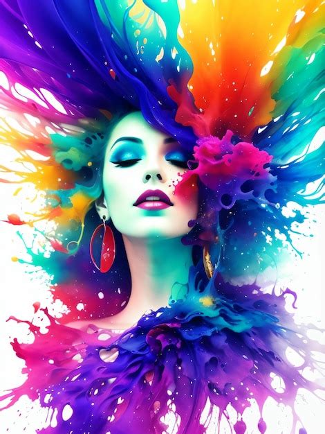 Premium AI Image | Stylized portrait of a beautiful white woman with paint splashes colorful ...