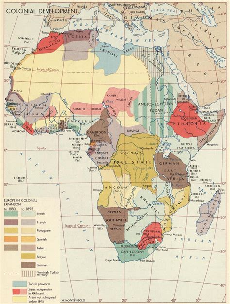 A 1960s map of Africa showing colonial developments between 1880 and ...