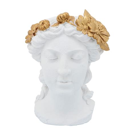 White/Gold Resin 16 Inch Daisies Lady Head Planter