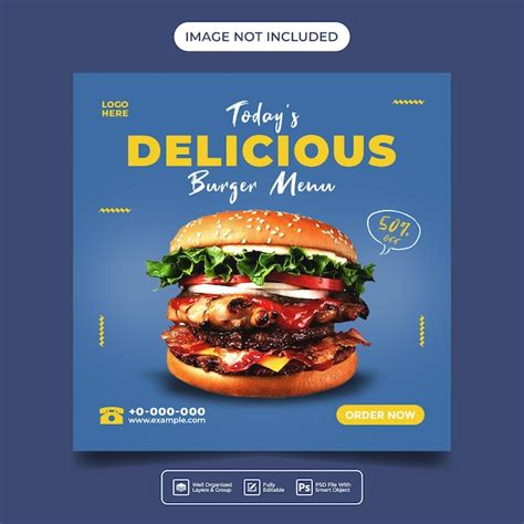 Premium PSD | Delicious burger menu social media post or square flyer ...