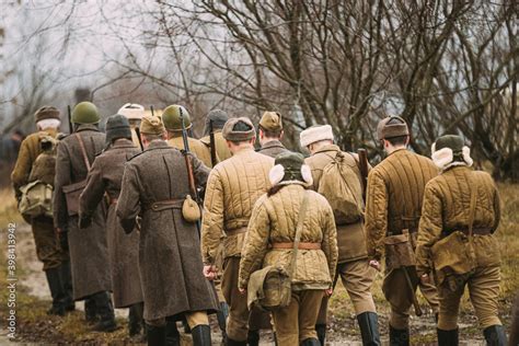 Re-enactors Dressed As World War II Russian Soviet Red Army Soldiers ...