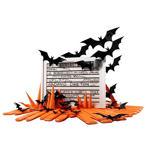 Horror Movie, Halloween Theme, Movie Clapperboard, Spiders And Flying Decorative Bats On Orange ...