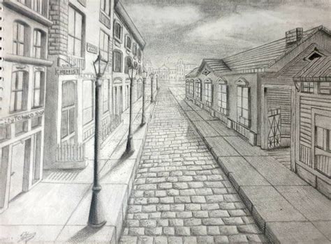 This my first time drawing a street view in perspective took me so long ...