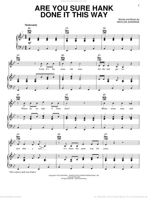 Are You Sure Hank Done It This Way sheet music for voice, piano or guitar