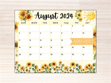 Sunflower Calendar 2024 Printable - Ilsa Raquel