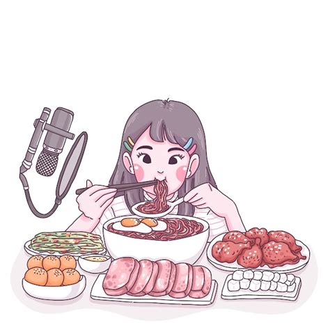 Premium Vector | Mukbang cartoon illustration