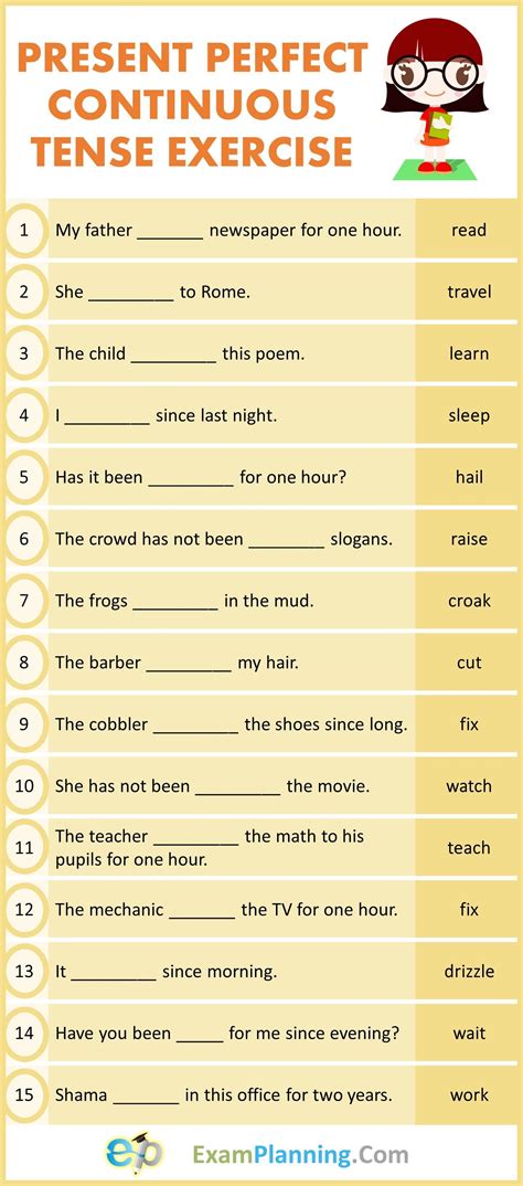 Present Perfect Continuous Tense In English - English Study Here D19 | Tenses exercises, English ...