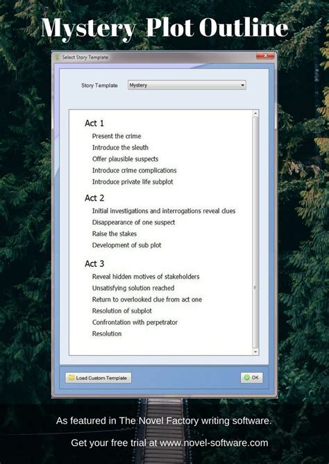 Mystery Plot Outline - as featured in the Novel Factory writers software. Writing tips, tips for ...